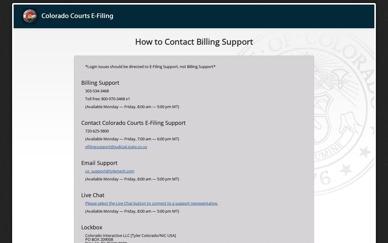 Otero County case search and Colorado Courts E-Filing support page