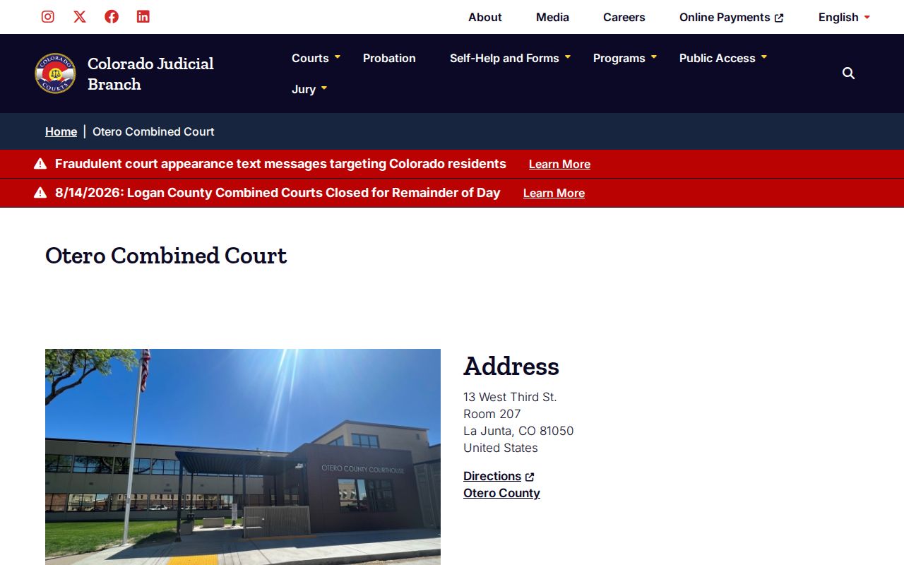 Otero County court docket location at the Combined Court