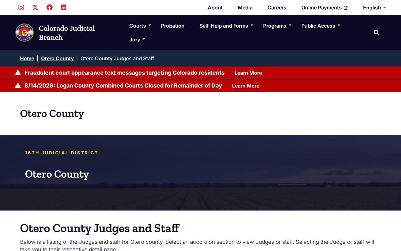Otero County court docket judges and staff listing