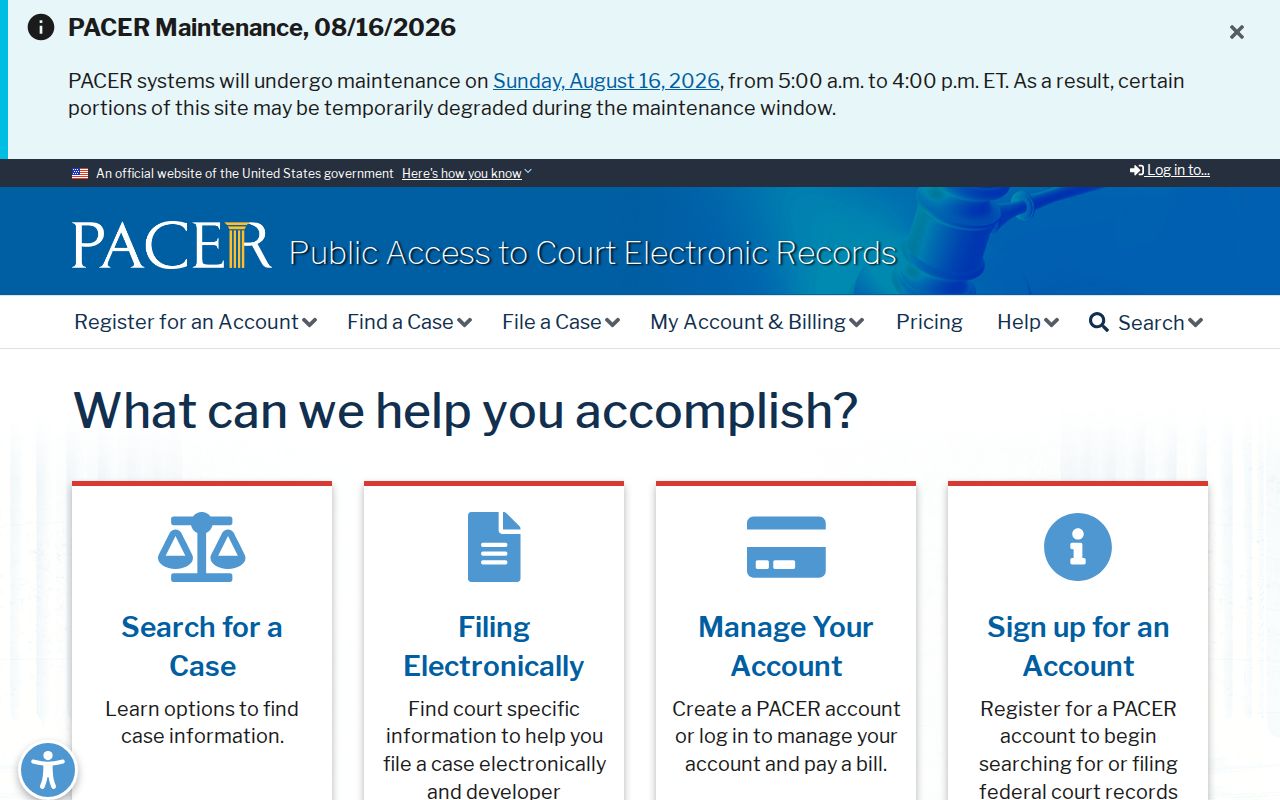 Swink court records context showing separate federal PACER access